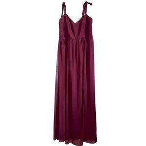David's Bridal Bridesmaid Dress: Chiffon Sweetheart with Ties in Wine - Size 16